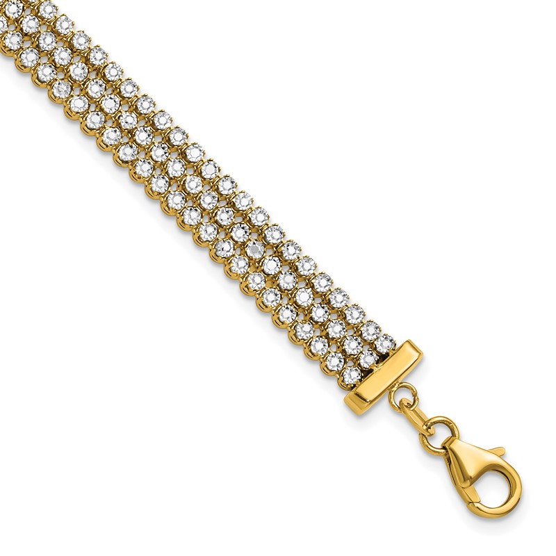 14K Two-tone Polished/Dia-cut 3-Row Bracelet