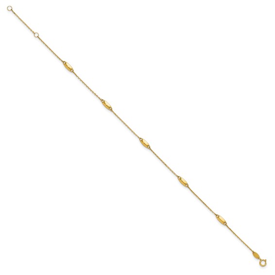 Leslie's 14K Oval Bead 5-Station 9 inch Plus 1 inch Extender - Total 10 inch Anklet