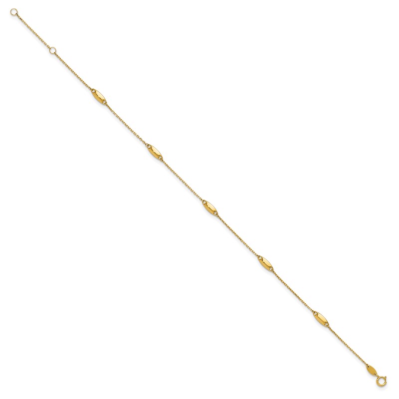14K Polished Bead Station 9in Plus 1in ext. Anklet