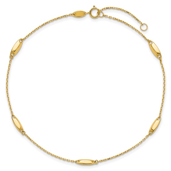 Leslie's 14K Oval Bead 5-Station 9 inch Plus 1 inch Extender - Total 10 inch Anklet
