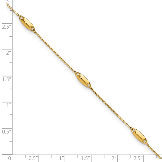 Leslie's 14K Oval Bead 5-Station 9 inch Plus 1 inch Extender - Total 10 inch Anklet
