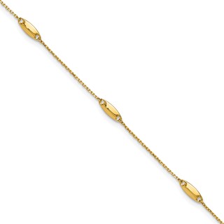 Leslie's 14K Oval Bead 5-Station 9 inch Plus 1 inch Extender - Total 10 inch Anklet