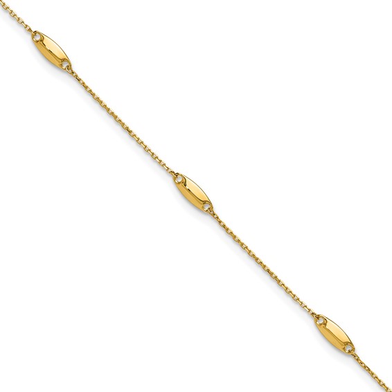 Leslie's 14K Oval Bead 5-Station 9 inch Plus 1 inch Extender - Total 10 inch Anklet