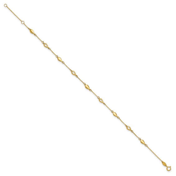 Leslie's 14K Polished Teardrop 9 inch Plus 1 inch Extender - Total 10 inch Anklet