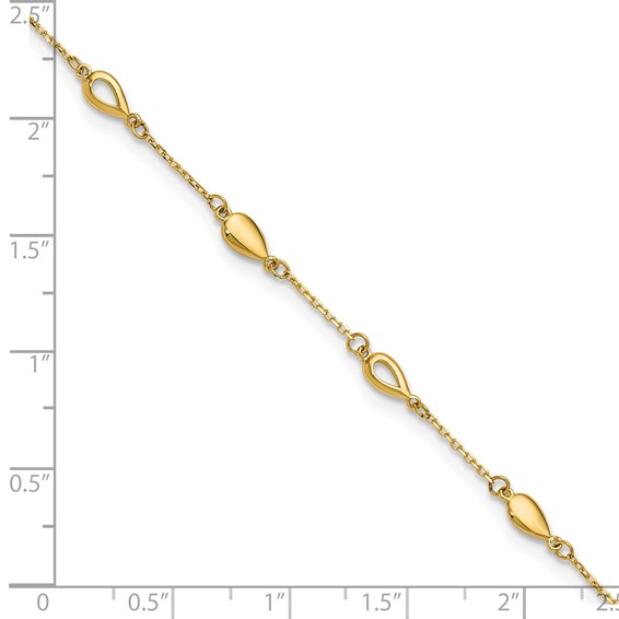 Leslie's 14K Polished Teardrop 9 inch Plus 1 inch Extender - Total 10 inch Anklet