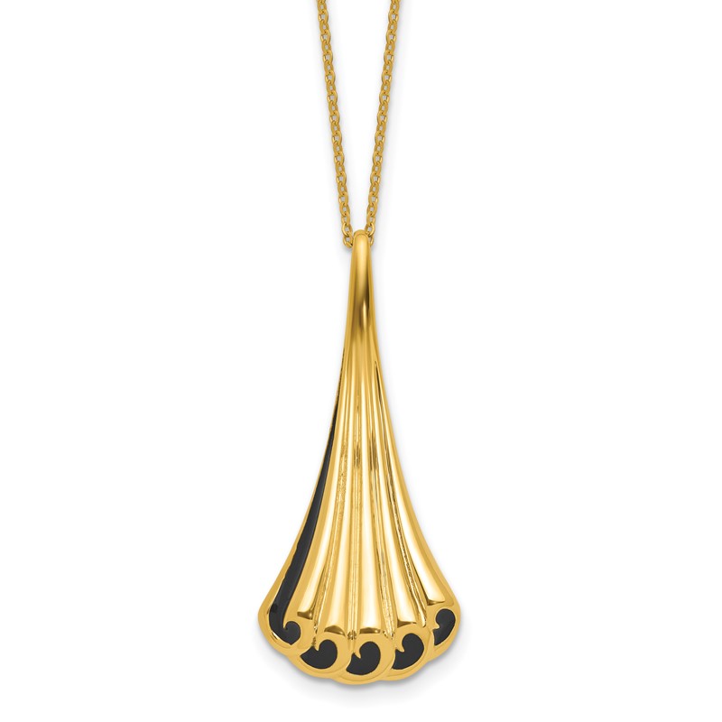 14K w/Black Enamel Polished Fancy w/1.25in ext. Necklace