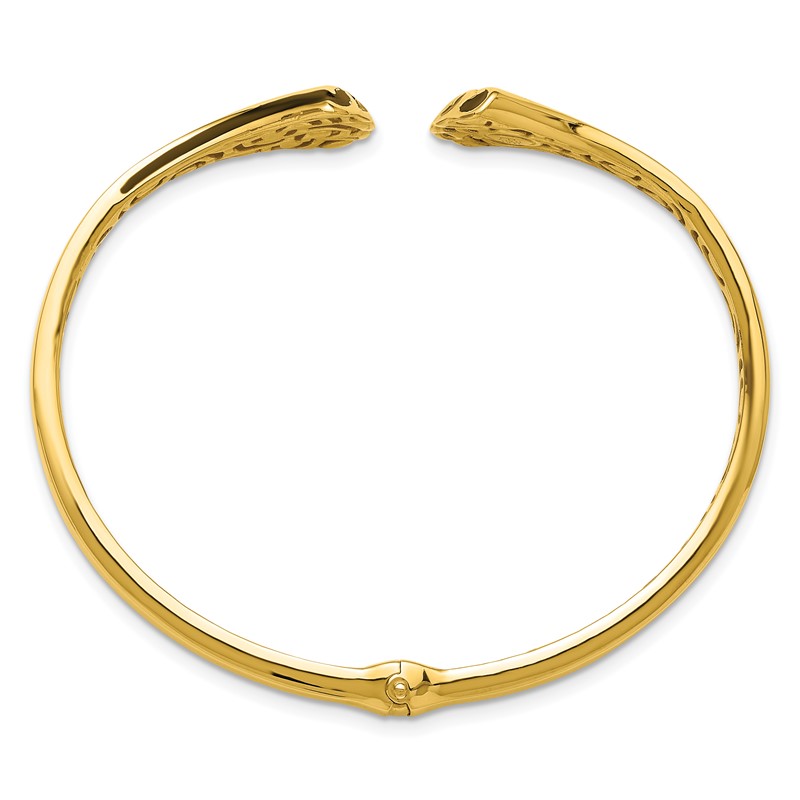 14K w/Black Enamel Polished Fancy Hinged Cuff Bangle