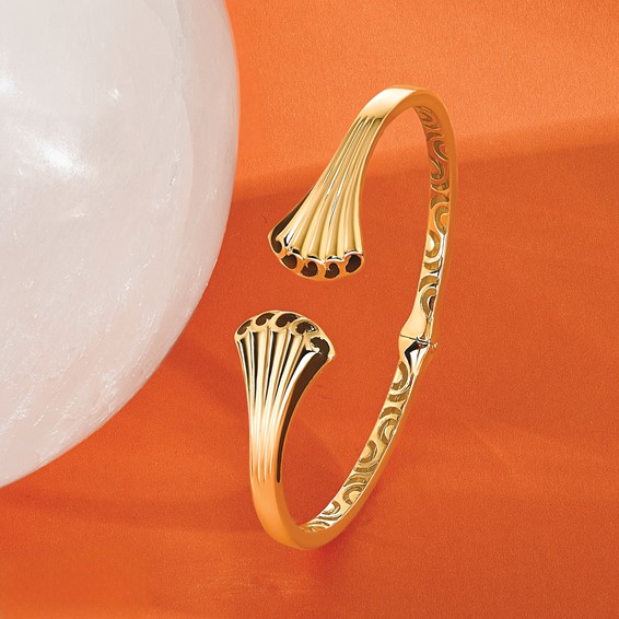 Leslie's 14K w/Black Enamel Polished Fancy Hinged Cuff Bangle