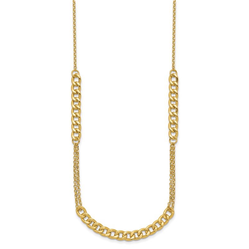 14K Polished/Dia-cut  Fancy Link w/2in ext. Necklace