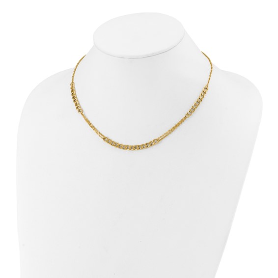 Leslie's 14K Polished/Dia-cut  Fancy Link w/2in ext. Necklace