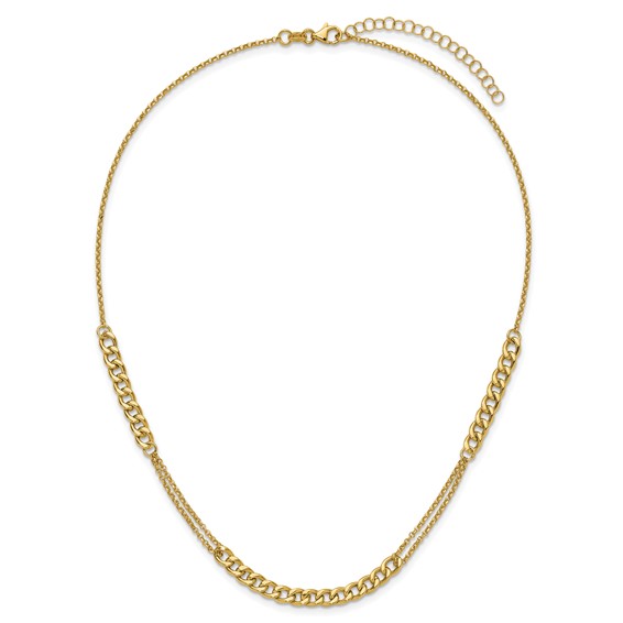 Leslie's 14K Polished/Dia-cut  Fancy Link w/2in ext. Necklace