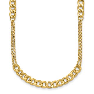 Leslie's 14K Polished/Dia-cut  Fancy Link w/2in ext. Necklace