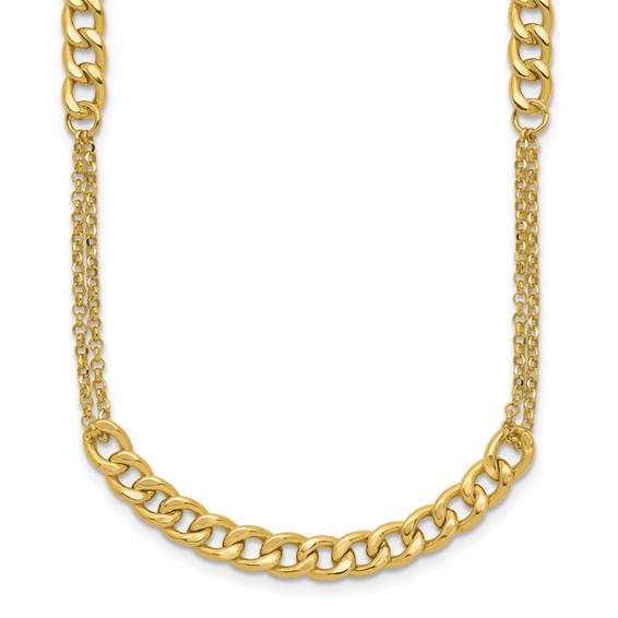 Leslie's 14K Polished/Dia-cut  Fancy Link w/2in ext. Necklace