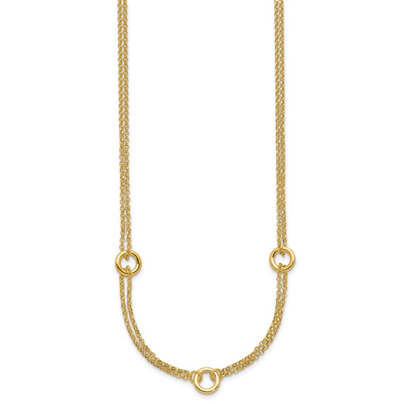 14K Polished/Dia-cut 2-Strand Circle Link w/2in ext. Necklace