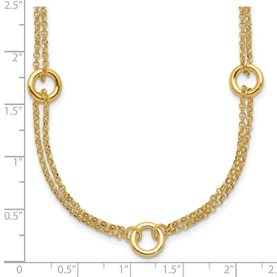 Leslie's 14K Polished/Dia-cut 2-Strand Circle Link w/2in ext. Necklace