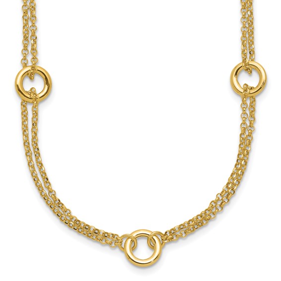 Leslie's 14K Polished/Dia-cut 2-Strand Circle Link w/2in ext. Necklace