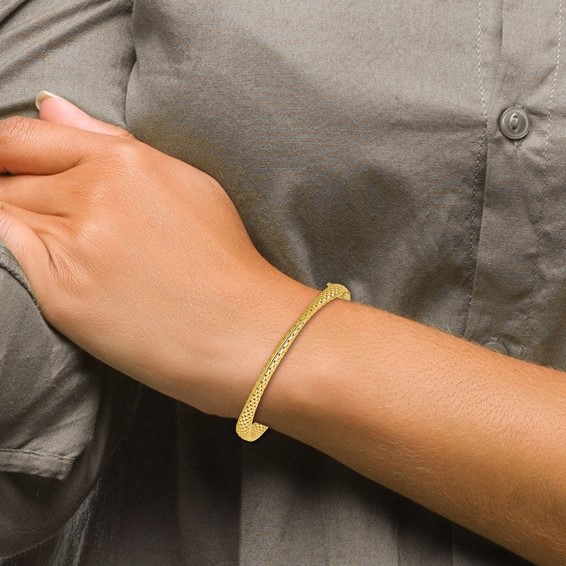 Leslie's 14K Polished and Textured Fancy Twist Hinged Bangle