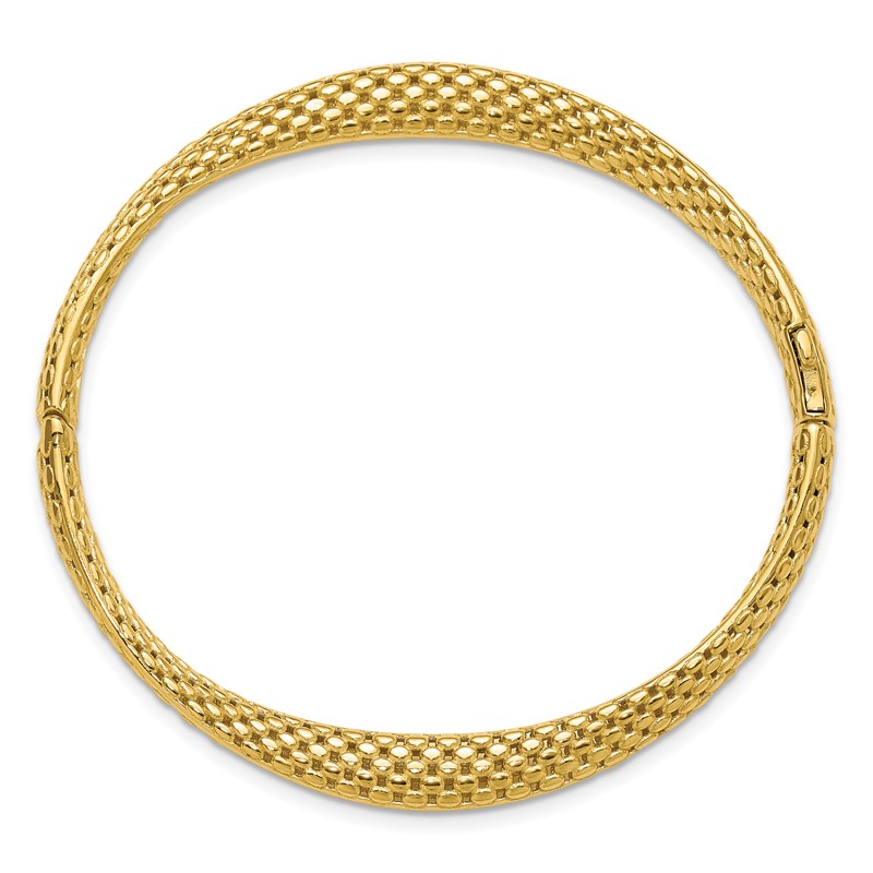 14K Polished and Textured Fancy Twist Hinged Bangle