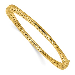 Leslie's 14K Polished and Textured Fancy Twist Hinged Bangle