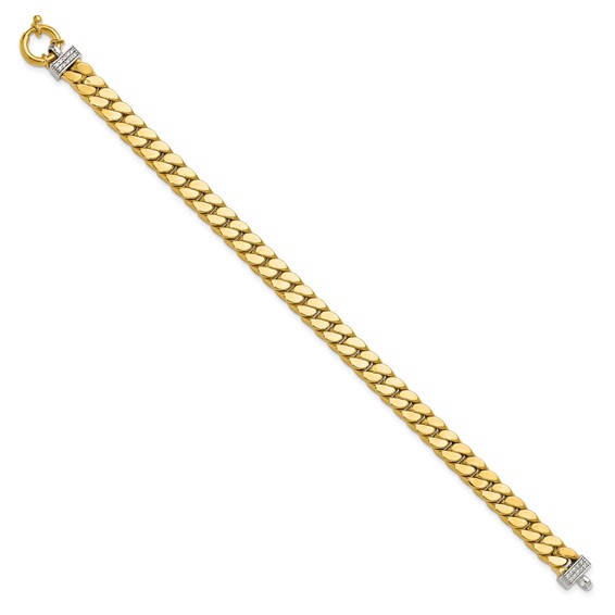 Leslie's 14K Two-tone CZ Polished Fancy Curb Bracelet