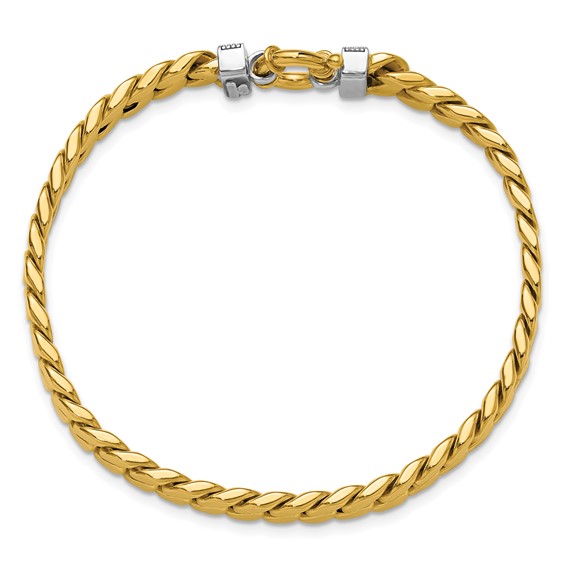 Leslie's 14K Two-tone CZ Polished Fancy Curb Bracelet