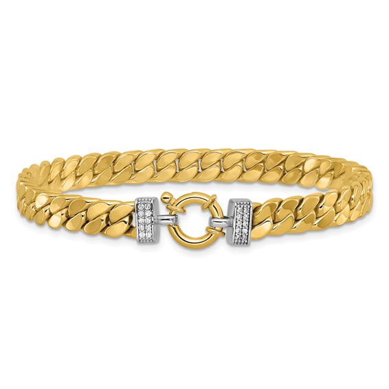 Leslie's 14K Two-tone CZ Polished Fancy Curb Bracelet