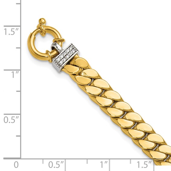 Leslie's 14K Two-tone CZ Polished Fancy Curb Bracelet