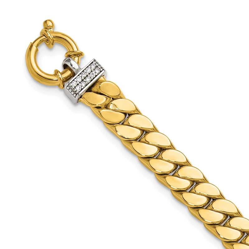14K Two-tone CZ Polished Fancy Curb Bracelet