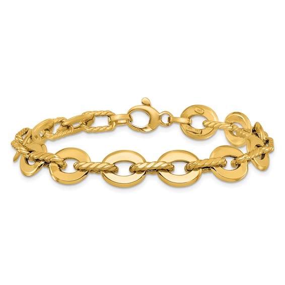 Leslie's 14K Polished and Grooved Fancy Link Bracelet