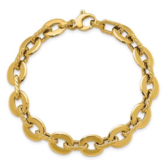 Leslie's 14K Polished and Grooved Fancy Link Bracelet