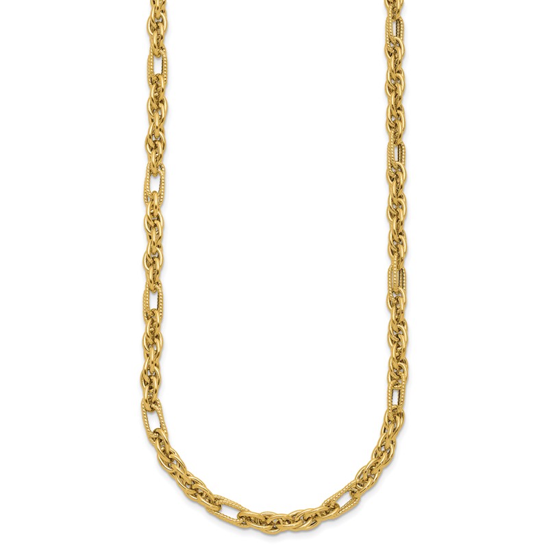 14K Polished and Textured Fancy Link Necklace