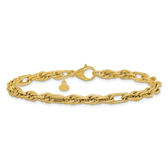 Leslie's 14K Polished and Textured Fancy Link Bracelet