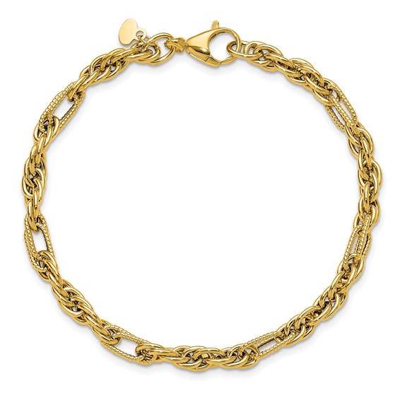 Leslie's 14K Polished and Textured Fancy Link Bracelet
