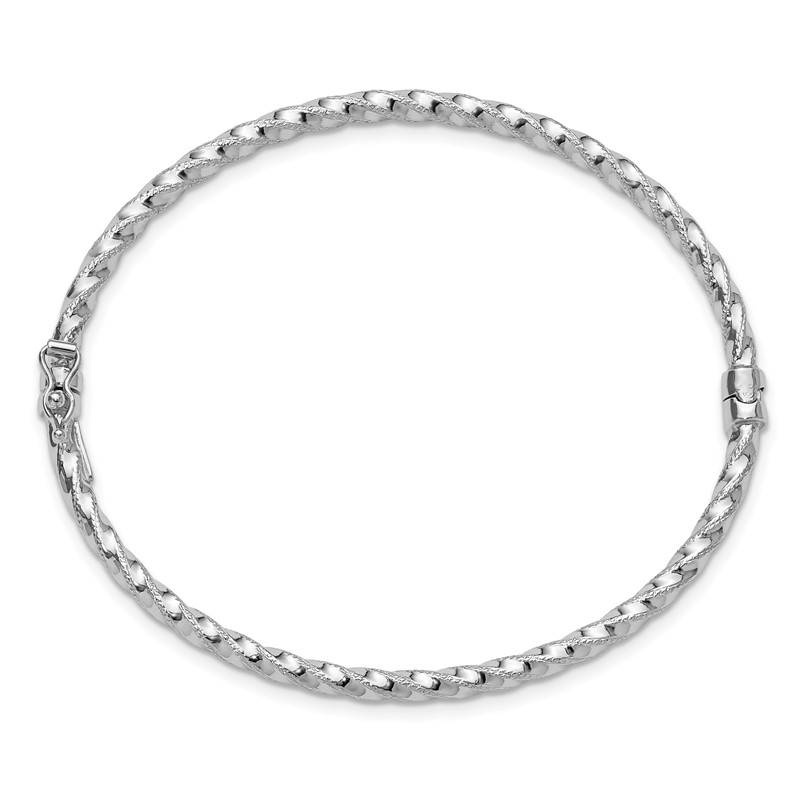 14K White Gold Polish/Textured/Twisted Hinged Bangle