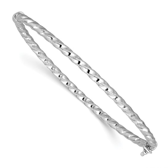 Leslie's 14K White Gold Polish/Textured/Twisted Hinged Bangle