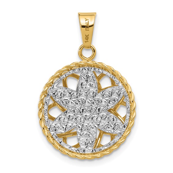 Leslie's 14K Two-tone Polished and Diamond-cut Fancy Pendant