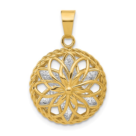 Leslie's 14K Two-tone Polished and Diamond-cut Fancy Pendant