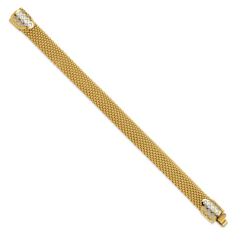 14K Two-tone Polished and Dia-cut Popcorn Mesh Bracelet