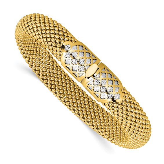 Leslie's 14K Two-tone Polished and Dia-cut Popcorn Mesh Bracelet