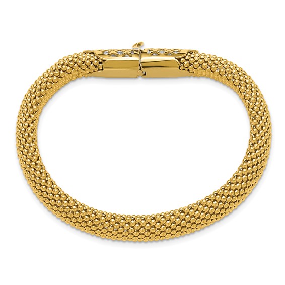 Leslie's 14K Two-tone Polished and Dia-cut Popcorn Mesh Bracelet