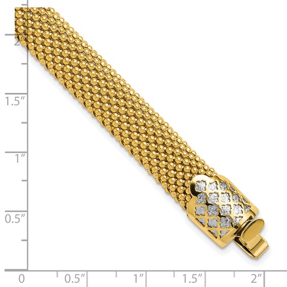 Leslie's 14K Two-tone Polished and Dia-cut Popcorn Mesh Bracelet