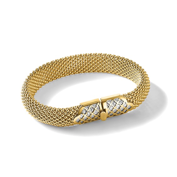 Leslie's 14K Two-tone Polished and Dia-cut Popcorn Mesh Bracelet