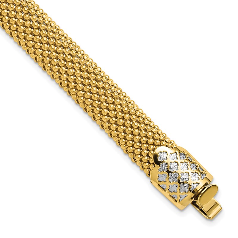 14K Two-tone Polished and Dia-cut Popcorn Mesh Bracelet