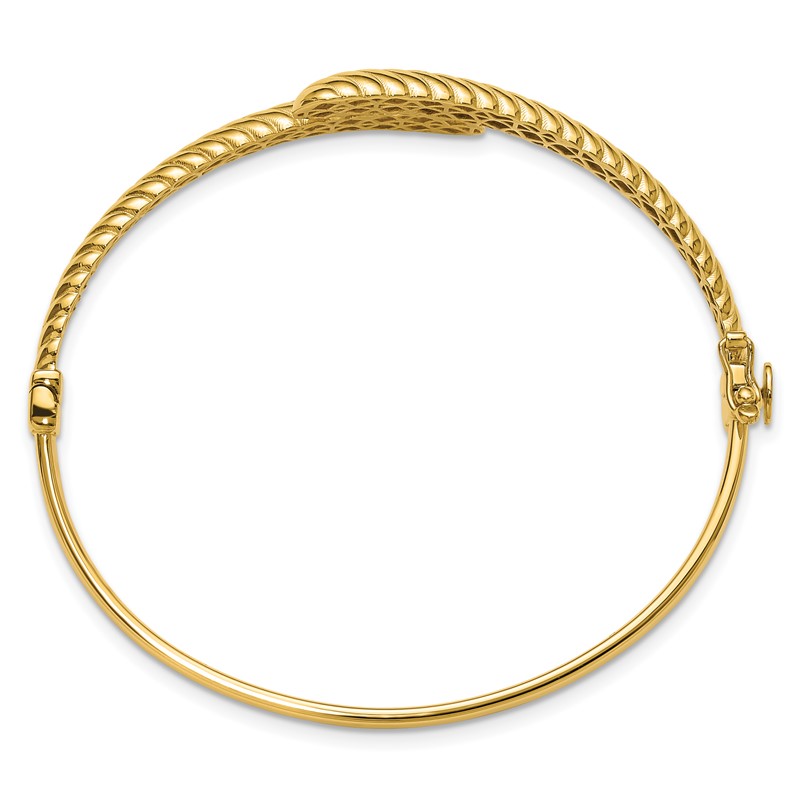 14K Polished and Grooved Bypass Hinged Bangle
