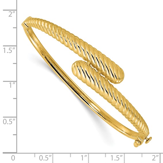 Leslie's 14K Polished and Grooved Bypass Hinged Bangle