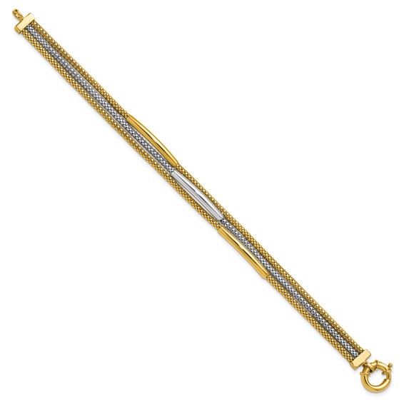 Leslie's 14K w/Rhodium Polished Bars Mesh Multi-strand Bracelet