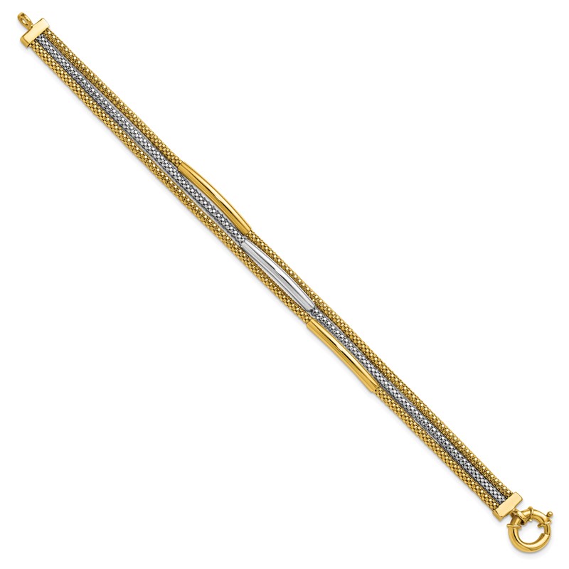 14K w/Rhodium Polished Bars Mesh Multi-strand Bracelet