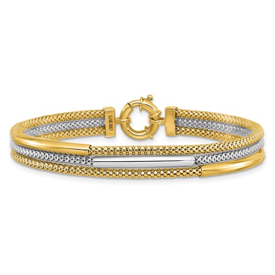 Leslie's 14K w/Rhodium Polished Bars Mesh Multi-strand Bracelet