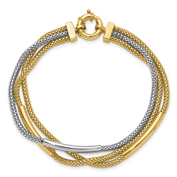 Leslie's 14K w/Rhodium Polished Bars Mesh Multi-strand Bracelet
