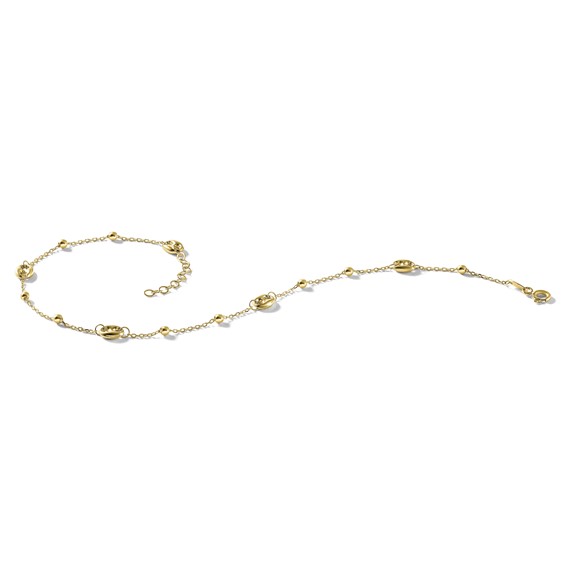 Leslie's 14K Puffed Mariner Beaded 9 inch Plus 1 inch Extender - Total 10 inch Anklet